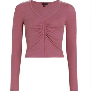 Atm Anthony Thomas Melillo Modal Ribbed Ruched V-neck Top In Pink Sz L